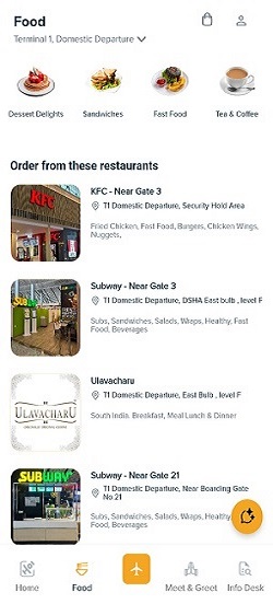 Food order screen of HIAL App