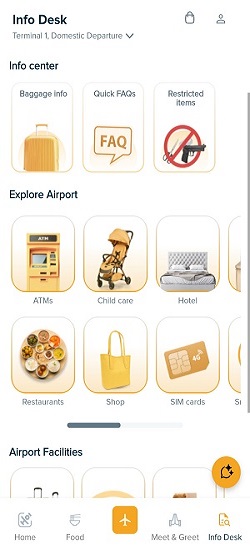 Info Desk screen of HIAL App
