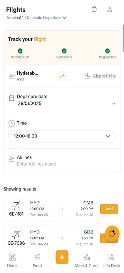 Flight Tracker screen of HIAL App