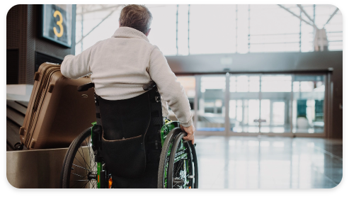 A differently abled passenger navigating the airport terminal